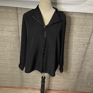 Apparenza Womens Black Button Satin Trim Large‎ Blouse